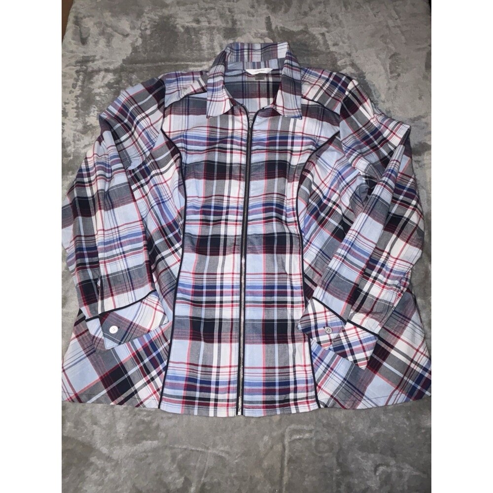 CJ Banks Women's Plaid Zip-Up Shirt Red Long Sleeve Size 1X Casual